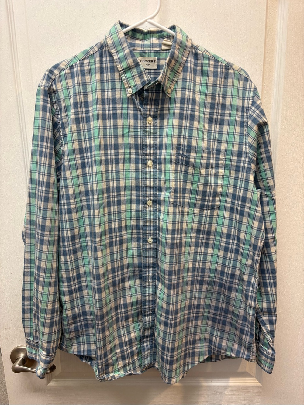 Men’s Dockers Plaid Button-Down Shirt in Blue and Mint Size Large